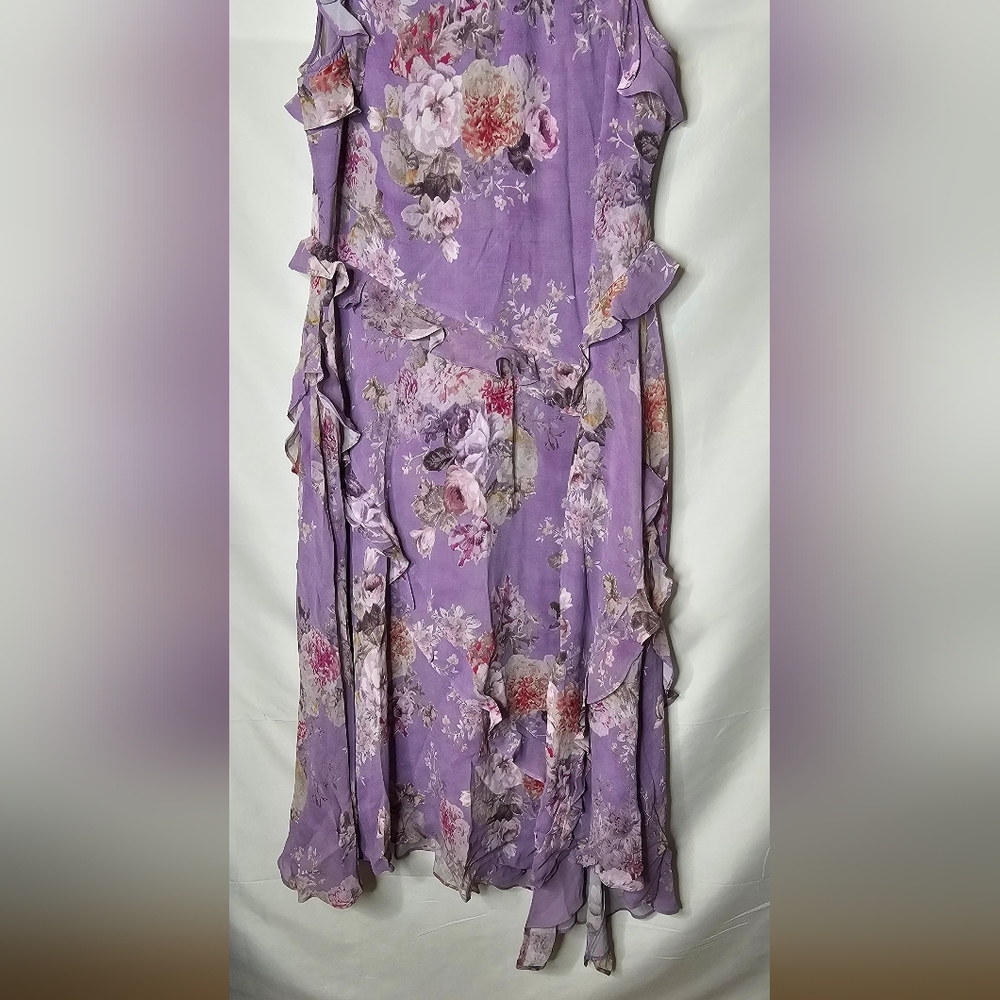 Sundance Faye Lilac Floral Midi Dress Size L Cottagecore Ruffle Asymetric Boho - Picture 7 of 14